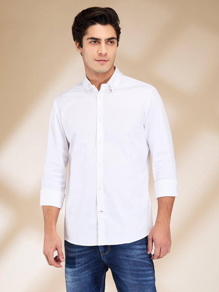White Slim Fit Regular Collar Men's Shirt by Being Human Clothing