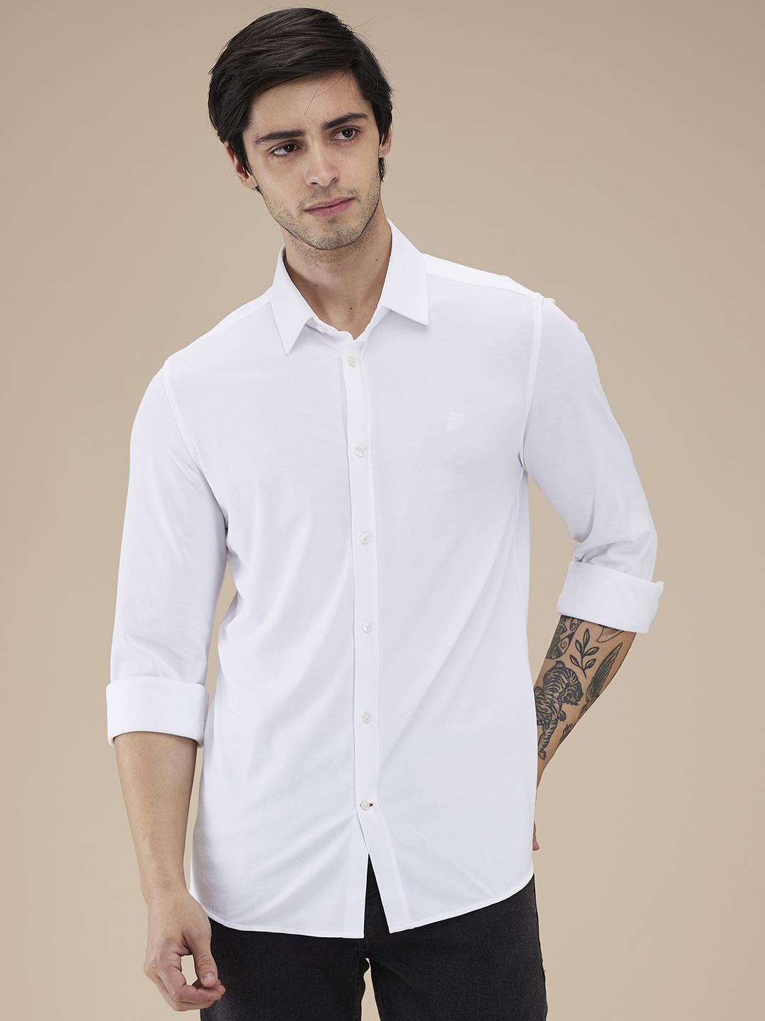 White Slim Fit Regular Collar Men's Shirt by Being Human Clothing