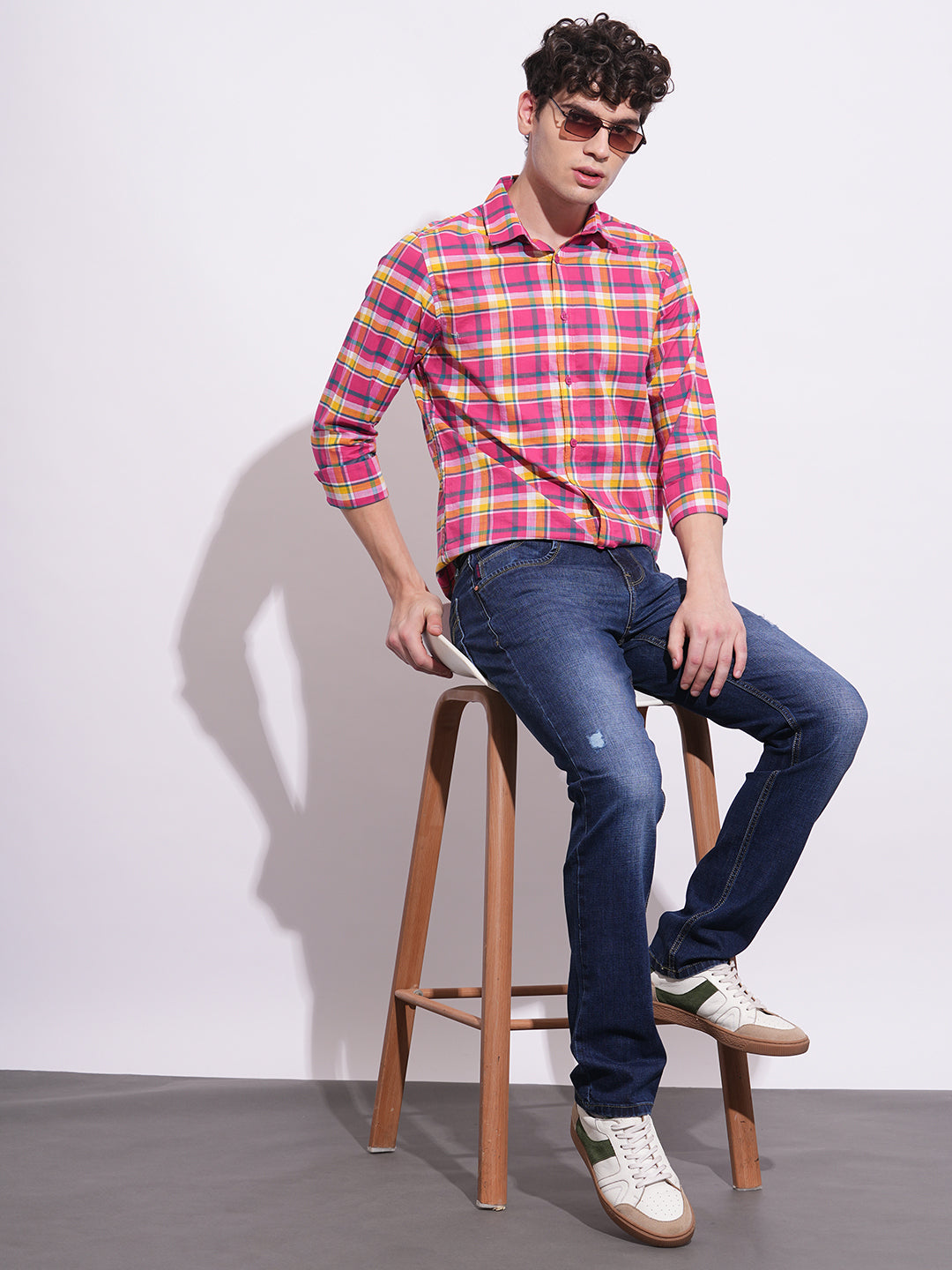 Pink Regular Fit Regular Collar Men's Shirt by Being Human Clothing