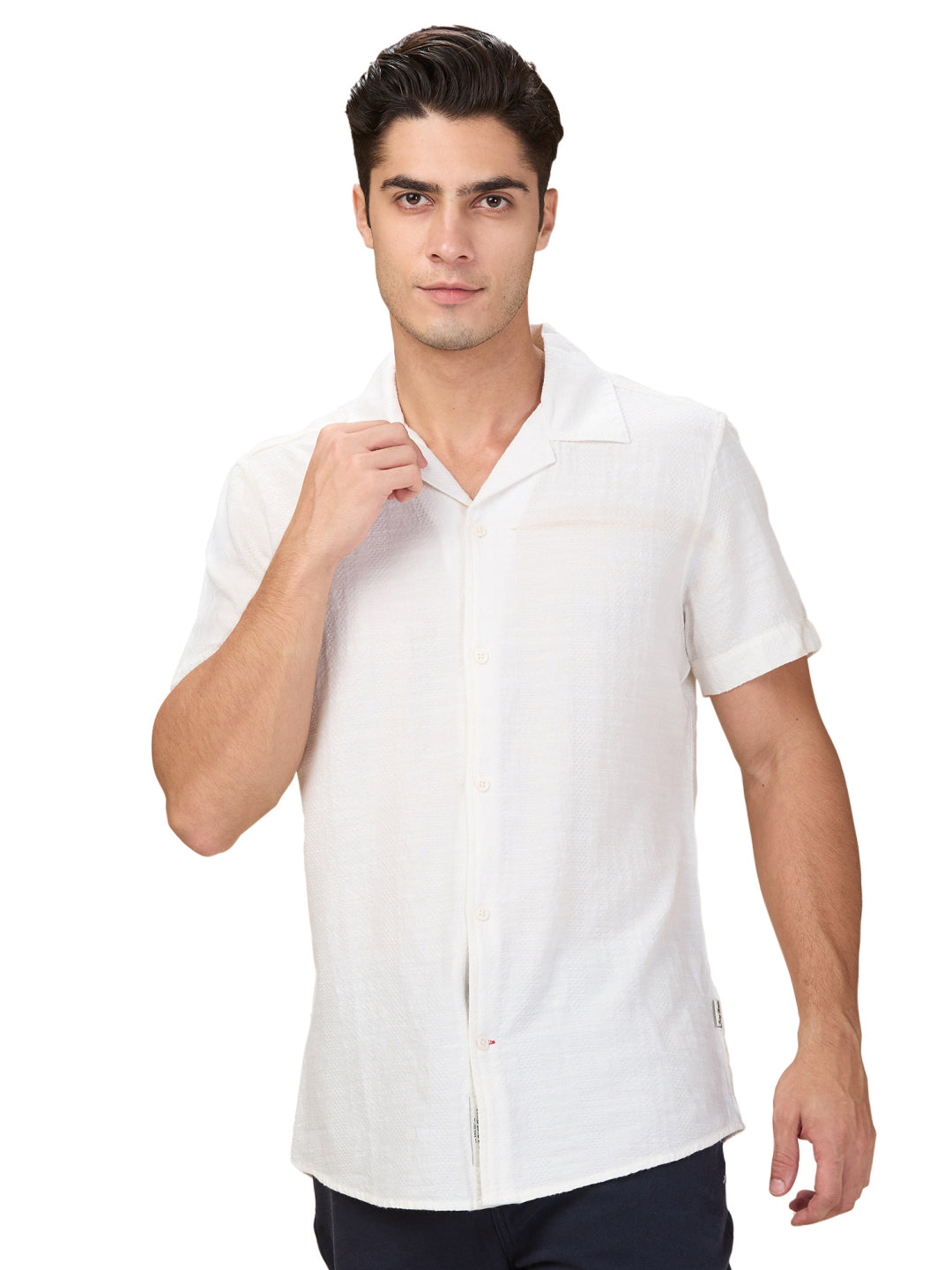 Beige Regular Fit Regular Collar Men's Shirt by Being Human Clothing
