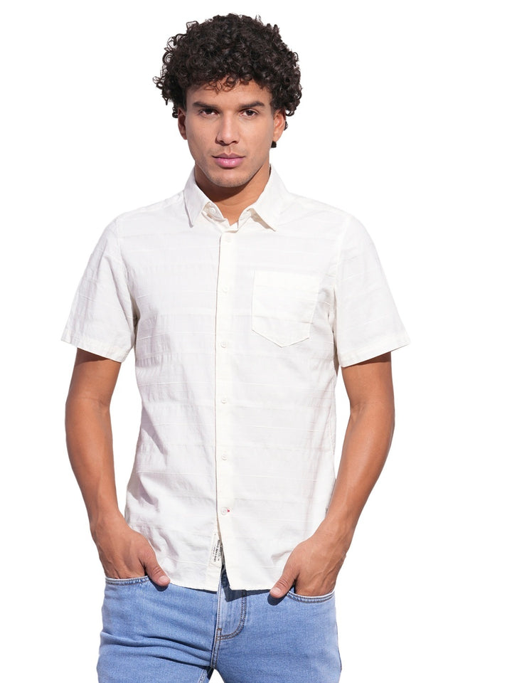 Off White Regular Fit Regular Collar Men's Shirt by Being Human Clothing