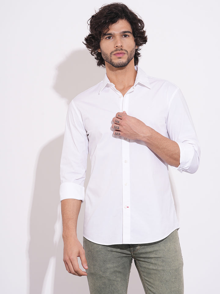White Regular Fit Regular Collar Men's Shirt