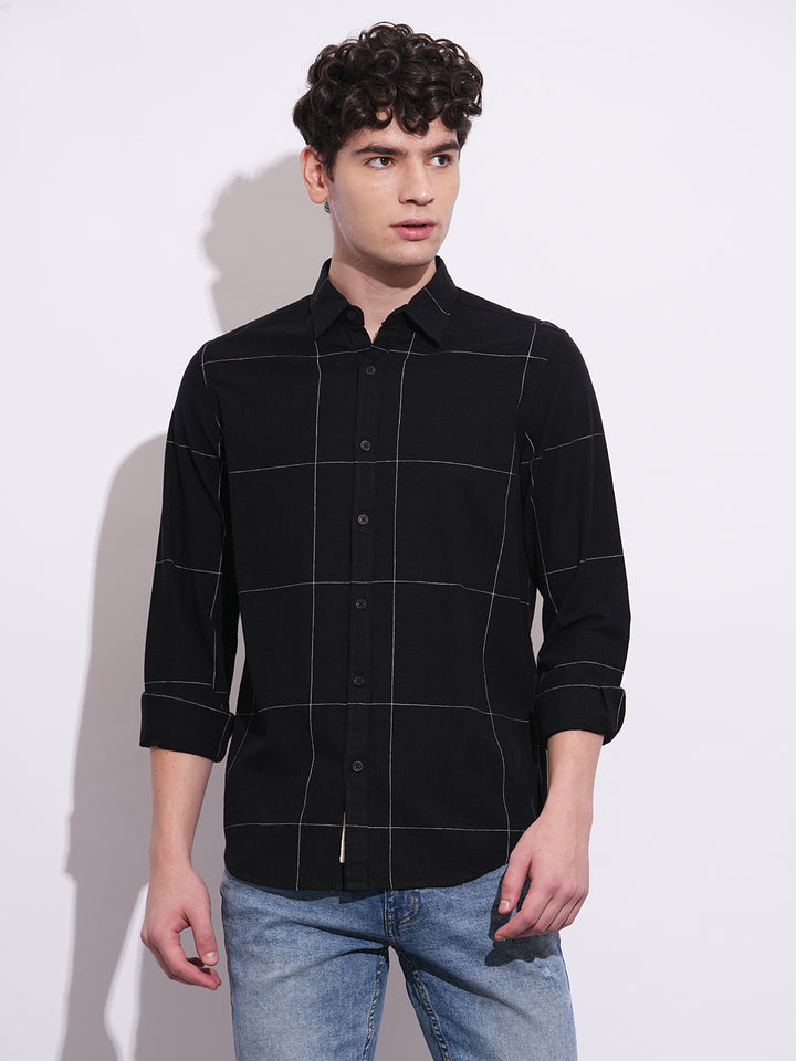 Black Regular Fit Regular Collar Men's Shirt by Being Human Clothing
