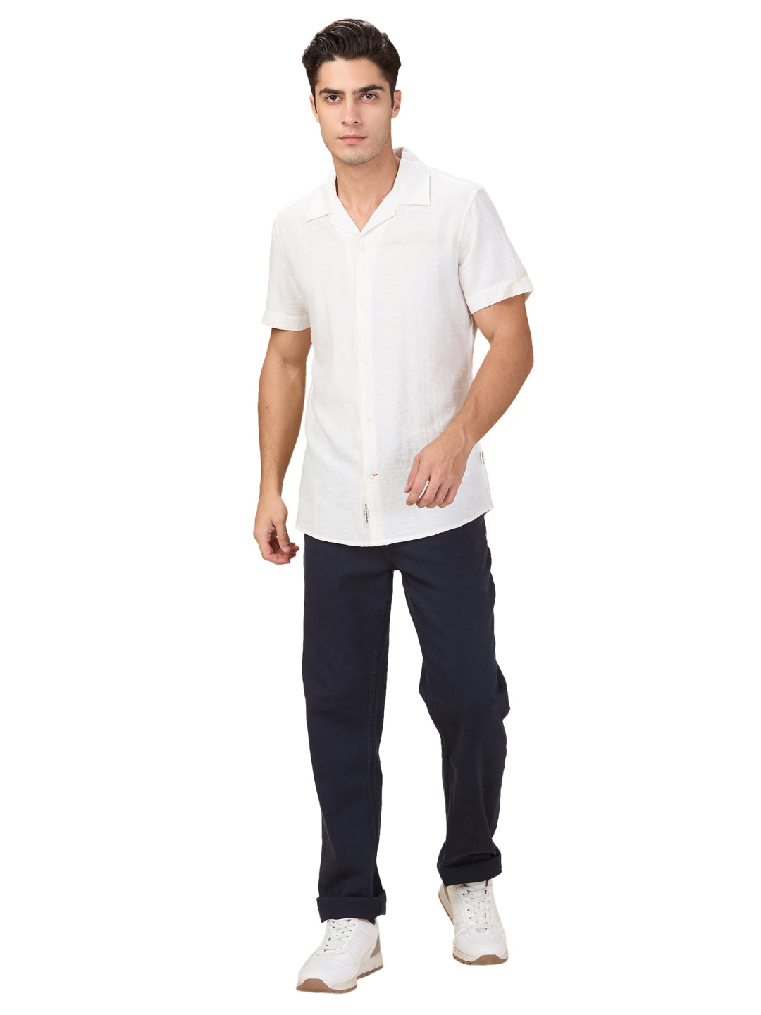 Beige Regular Fit Regular Collar Men's Shirt by Being Human Clothing