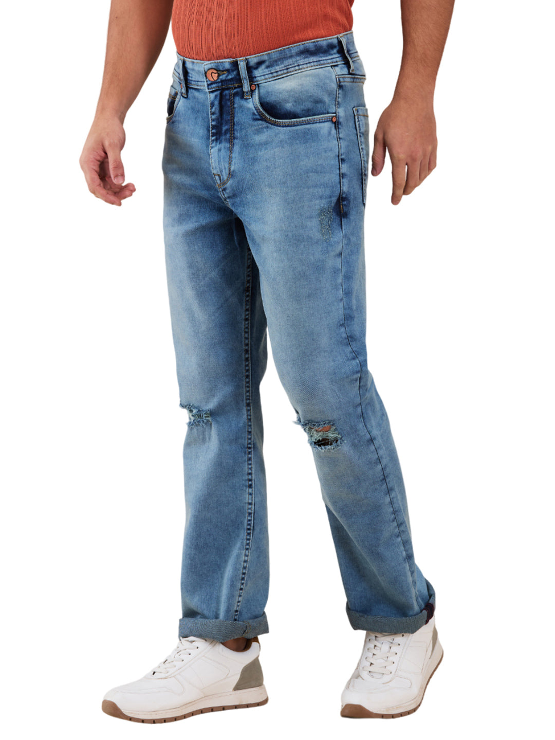 Light Blue Cropped Fit Denims For Men By Being Human Clothing