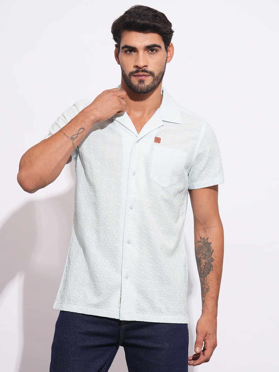 Sky Blue Regular Fit Regular Collar Men's Shirt by Being Human Clothing