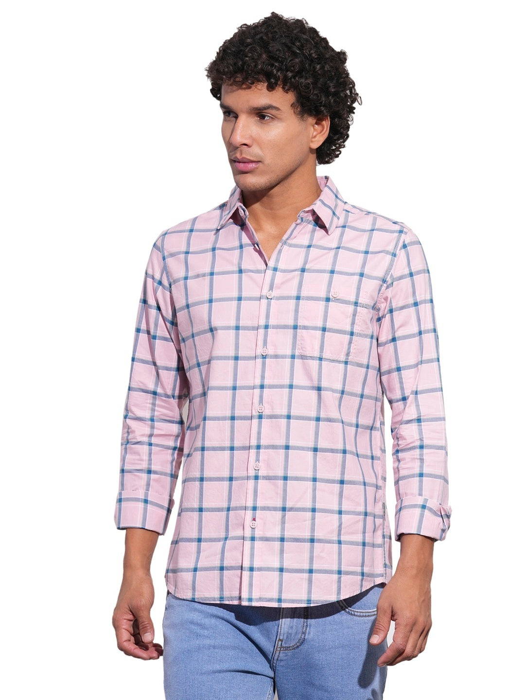 Pink Regular Fit Regular Collar Men's Shirt by Being Human Clothing