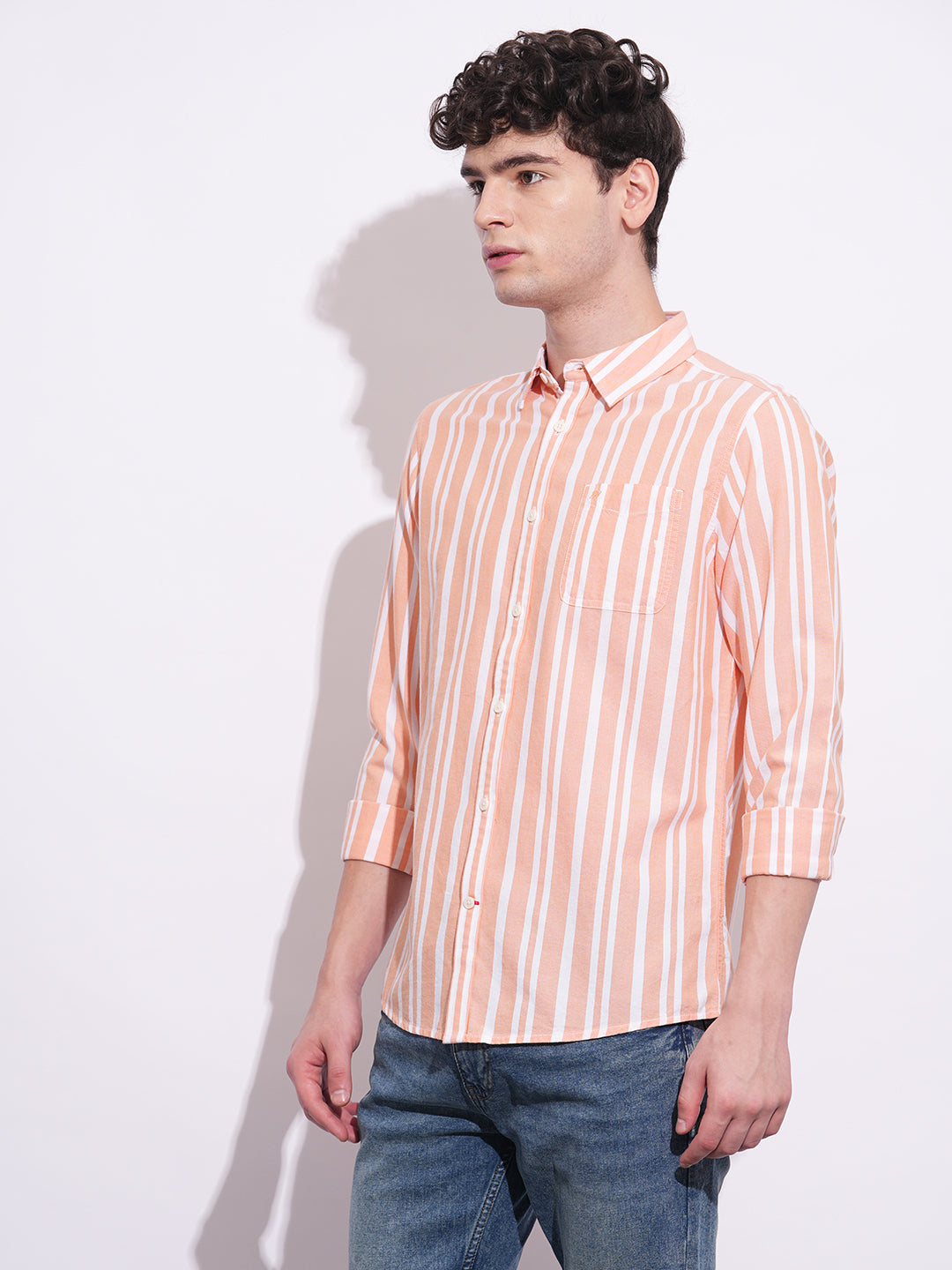 Orange Regular Fit Regular Collar Men's Shirt by Being Human Clothing
