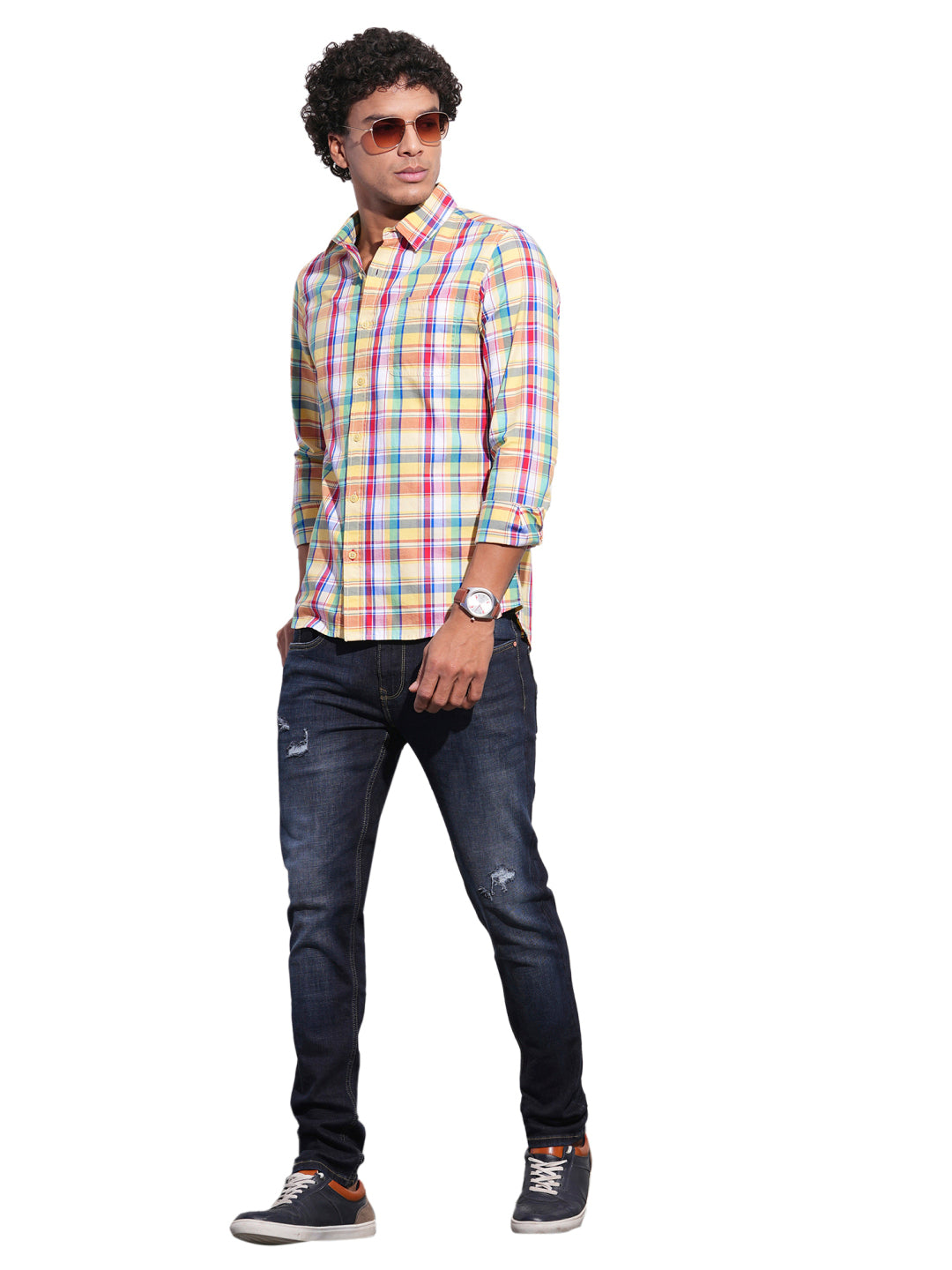 Yellow Regular Fit Regular Collar Men's Shirt by Being Human Clothing