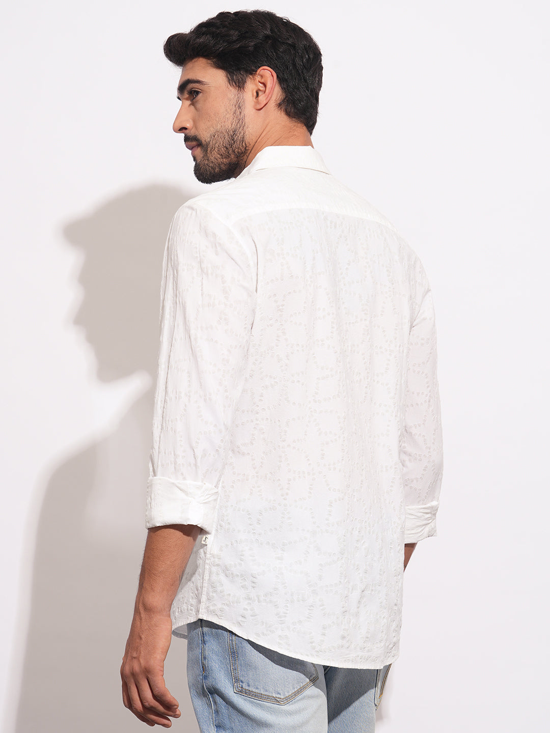 White Regular Fit Regular Collar Men's Shirt by Being Human Clothing