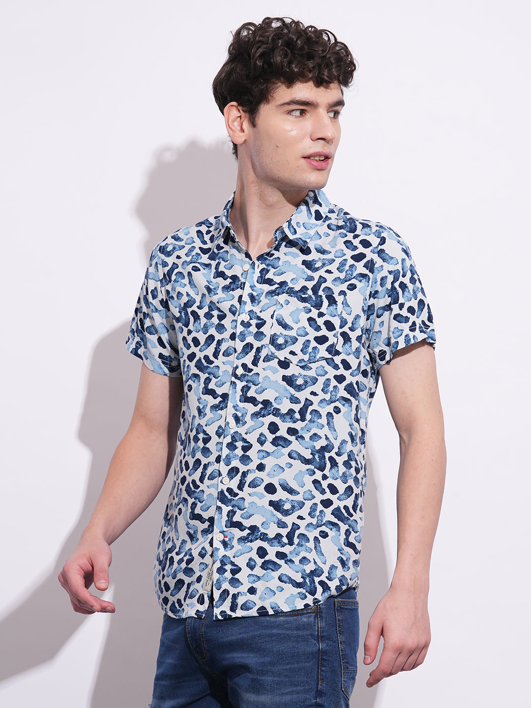 Blue Regular Fit Regular Collar Men's Shirt by Being Human Clothing