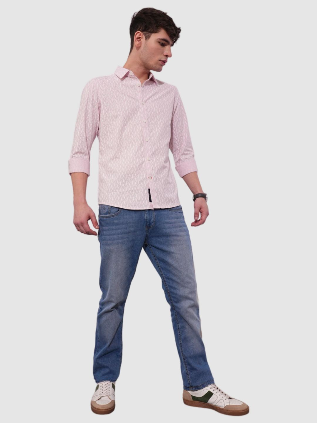 Pink Slim Straight Fit Regular Collar Long Sleeves Men's Shirt by Being Human Clothing
