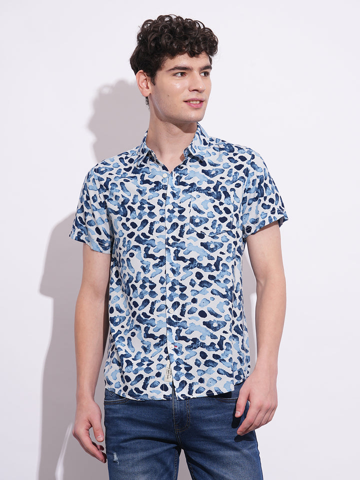 Blue Regular Fit Regular Collar Men's Shirt by Being Human Clothing