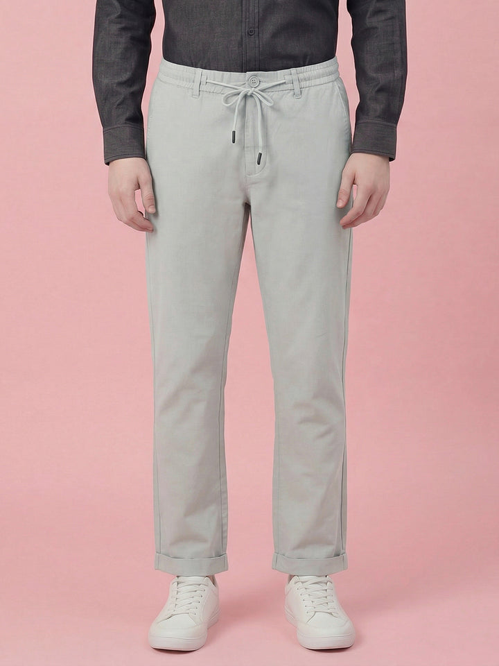 Light Grey Men's Mid Rise Drawstring Trousers by Being Human Clothing 