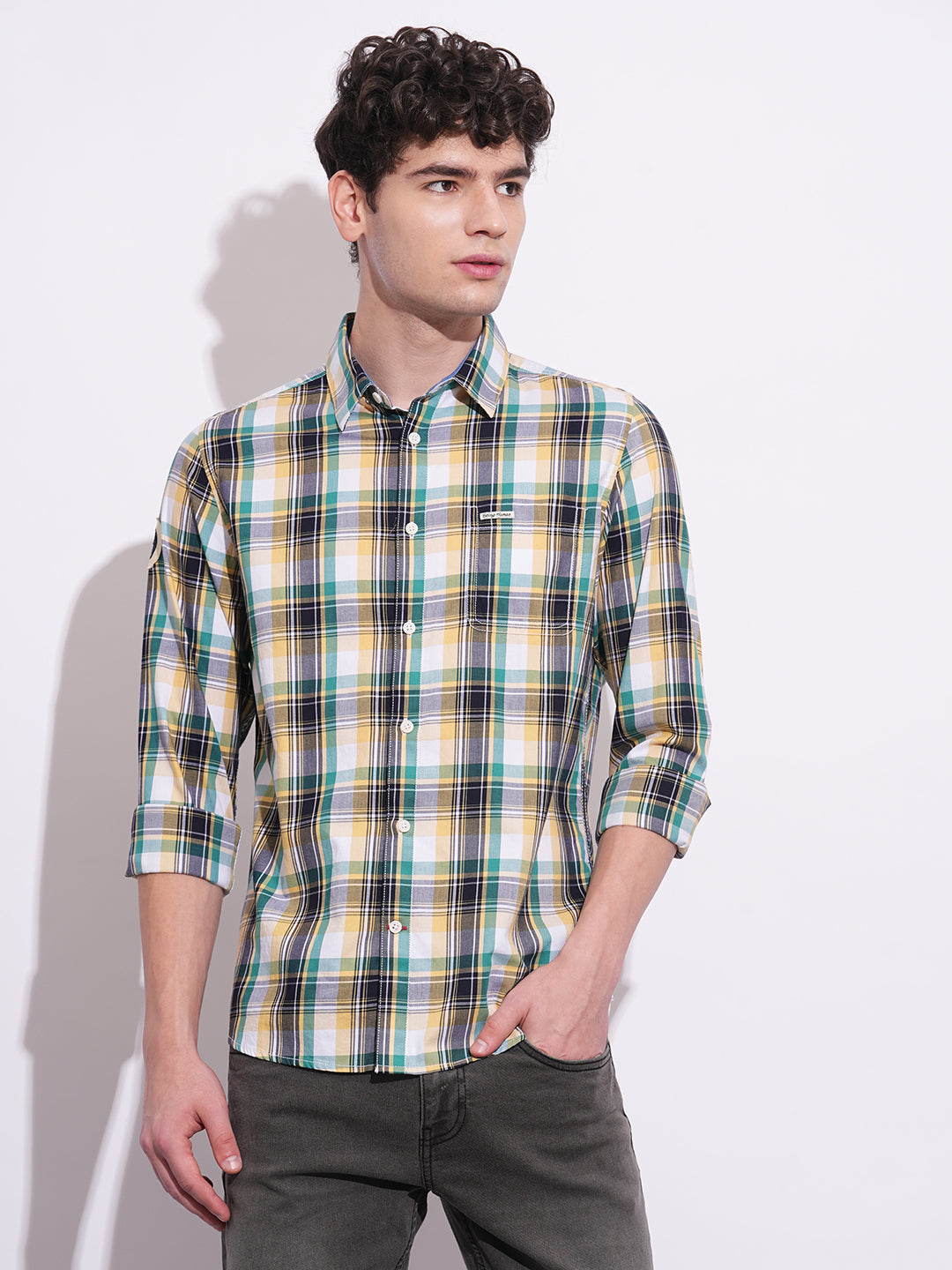 Yellow Regular Fit Regular Collar Men's Shirt by Being Human Clothing