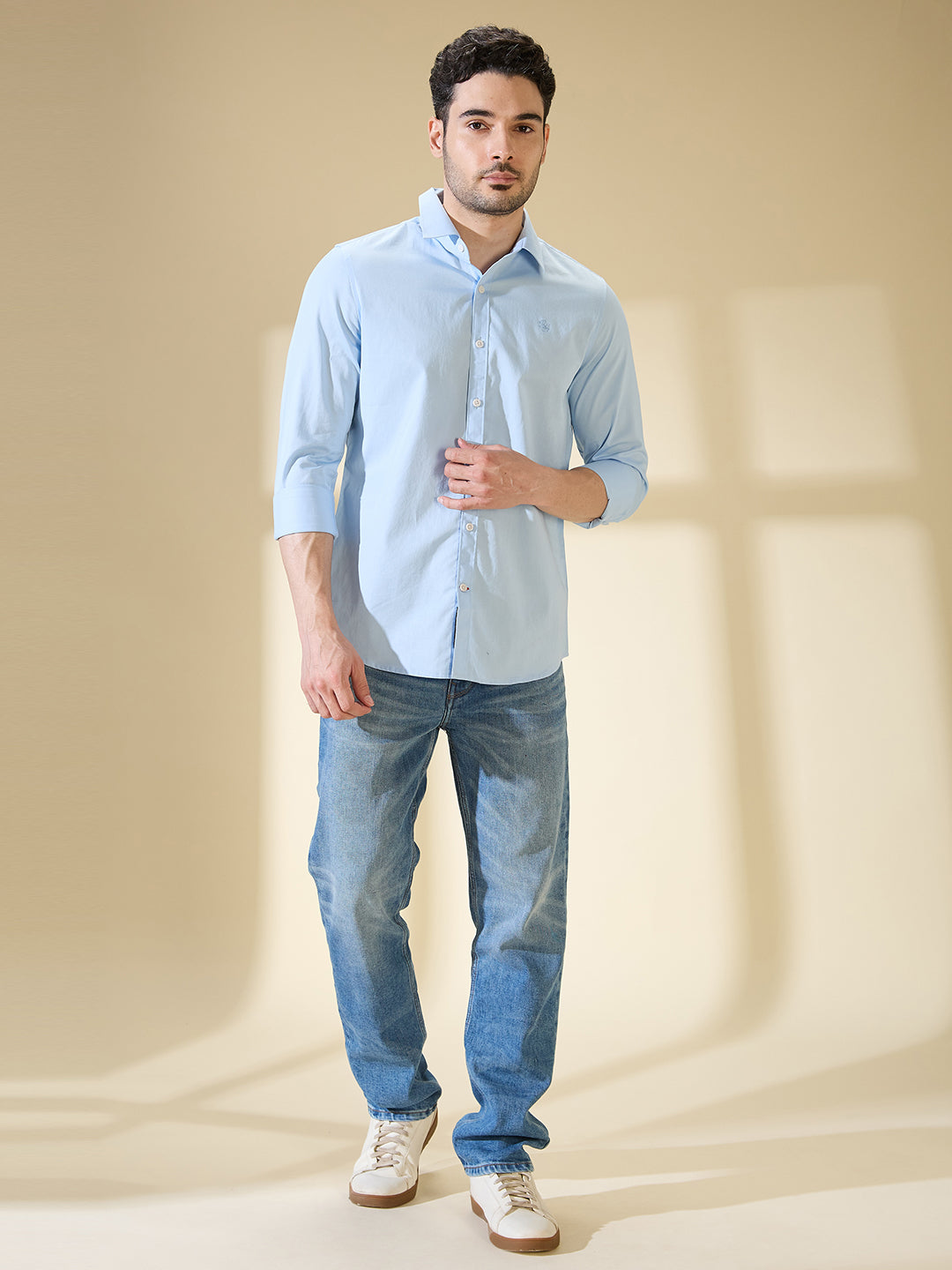 Sky Blue Slim Fit Regular Collar Men's Shirt by Being Human Clothing