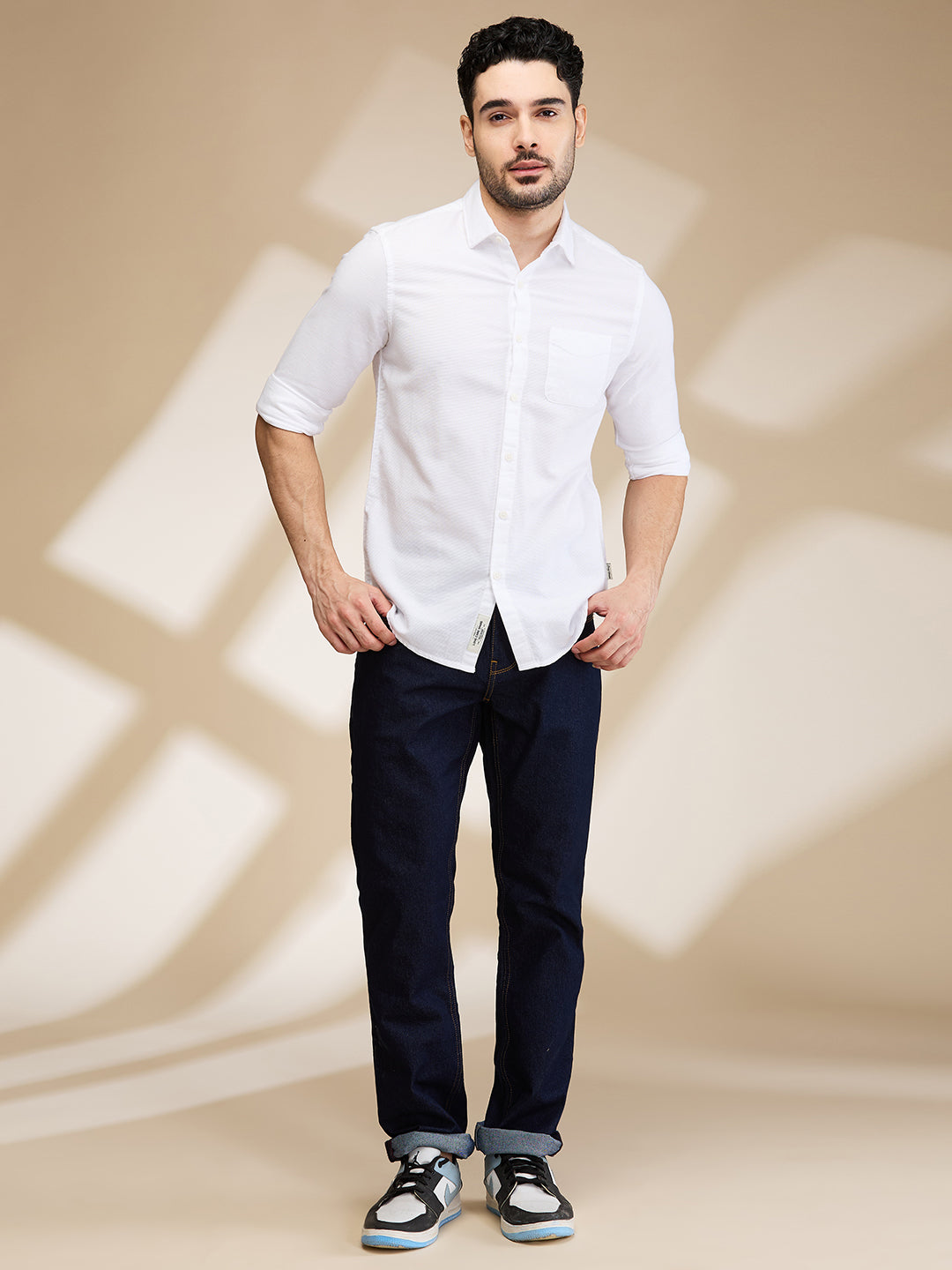 White Slim Fit Regular Collar Men's Shirt by Being Human Clothing