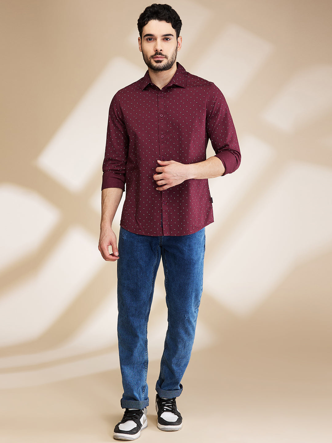 Red Slim Straight Fit Regular Collar Long Sleeves Men's Shirt by Being Human Clothing