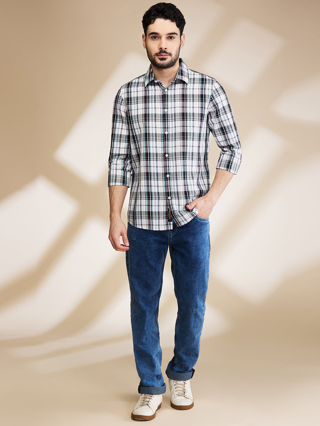 White Slim Fit Regular Collar Men's Shirt by Being Human Clothing