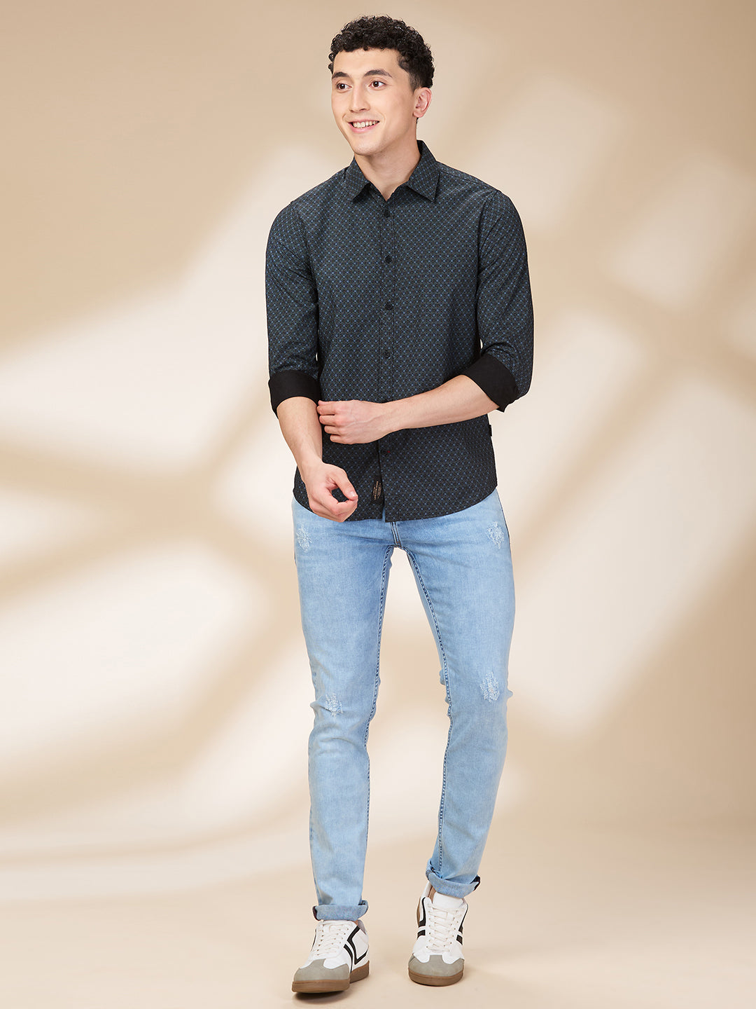 Grey Slim Straight Fit Regular Collar Long Sleeves Men's Shirt by Being Human Clothing