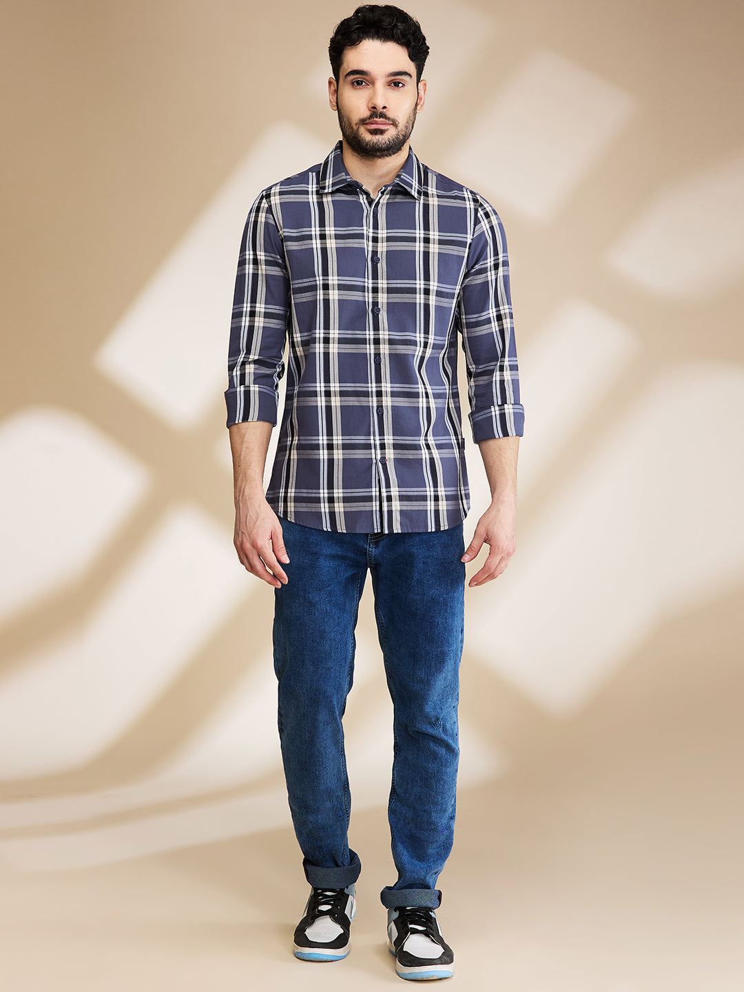 Grey Slim Fit Regular Collar Men's Shirt by Being Human Clothing