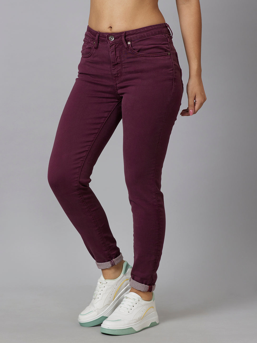 Plum Mid Rise Skinny Fit Women's Denims By Being Human Clothing