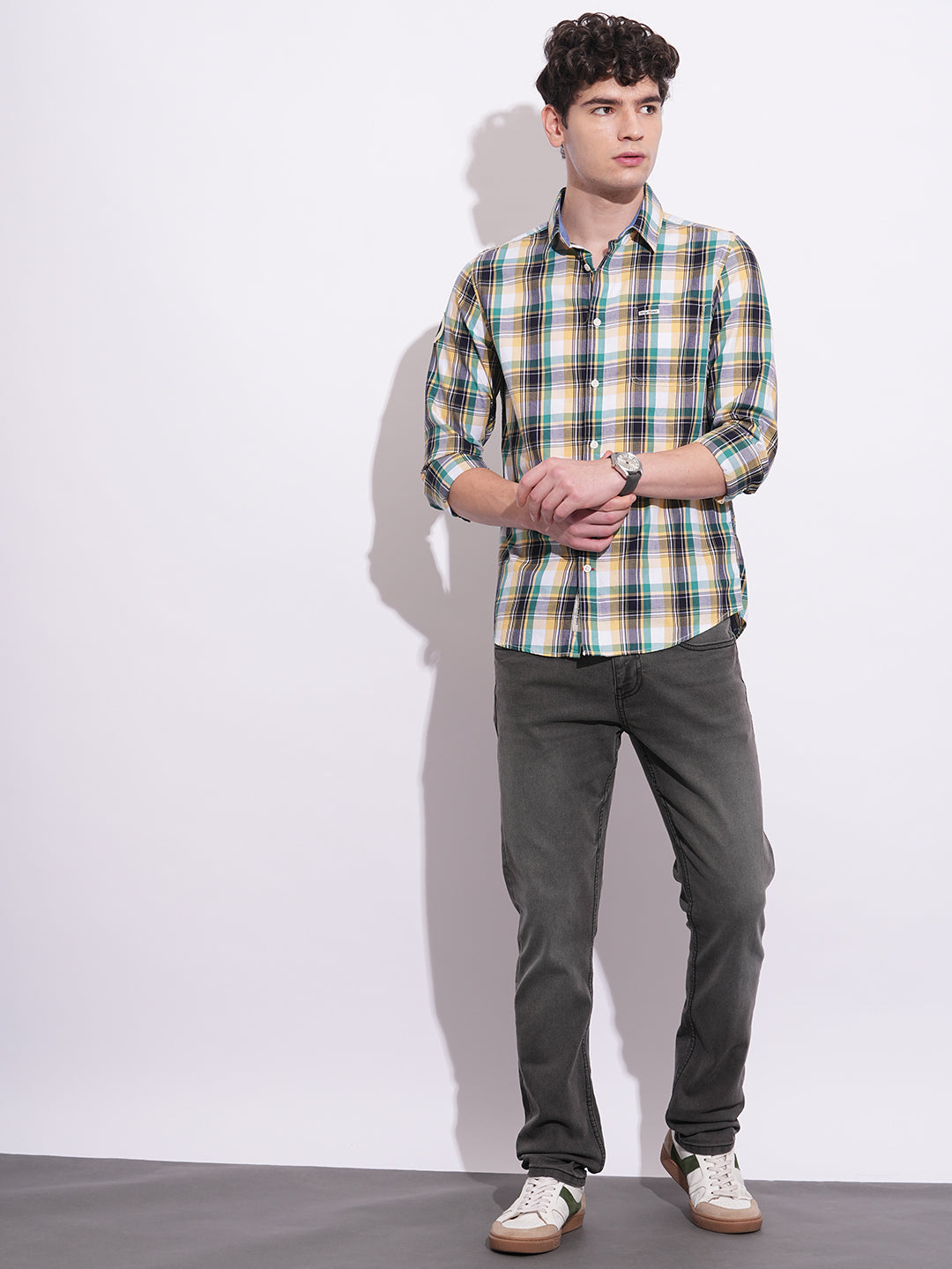 Yellow Regular Fit Regular Collar Men's Shirt by Being Human Clothing