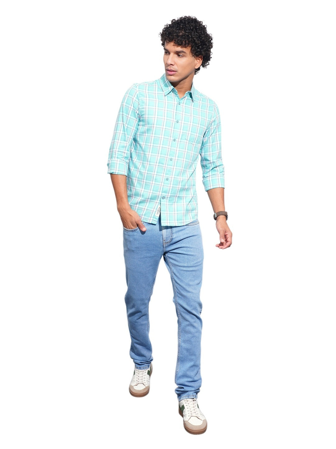 Sea Green Regular Fit Regular Collar Men's Shirt by Being Human Clothing