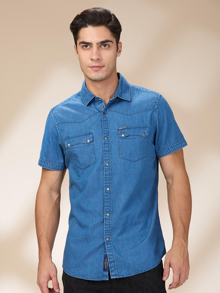 Blue Regular Fit Regular Collar Men's Shirt by Being Human Clothing
