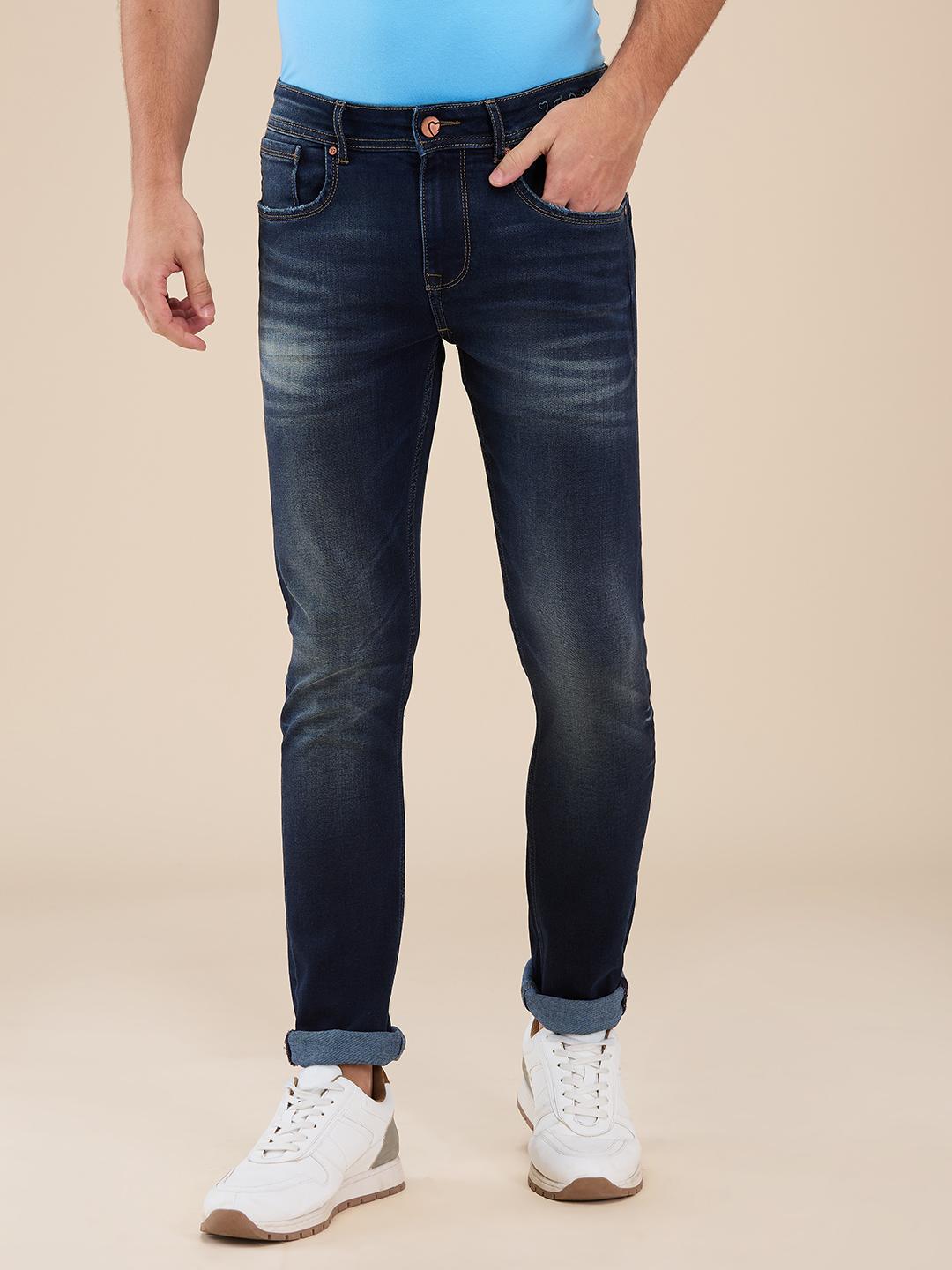 Dark Blue Slim Fit Denims For Men By Being Human Clothing