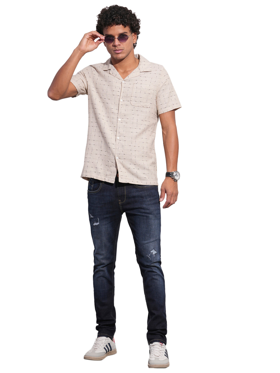 Beige Easy Fit Regular Collar Men's Shirt by Being Human Clothing