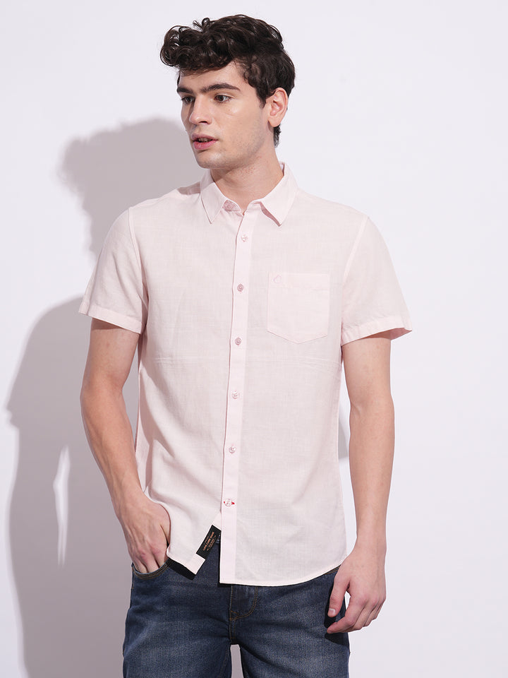Pink Slim Fit Regular Collar Men's Shirt by Being Human Clothing