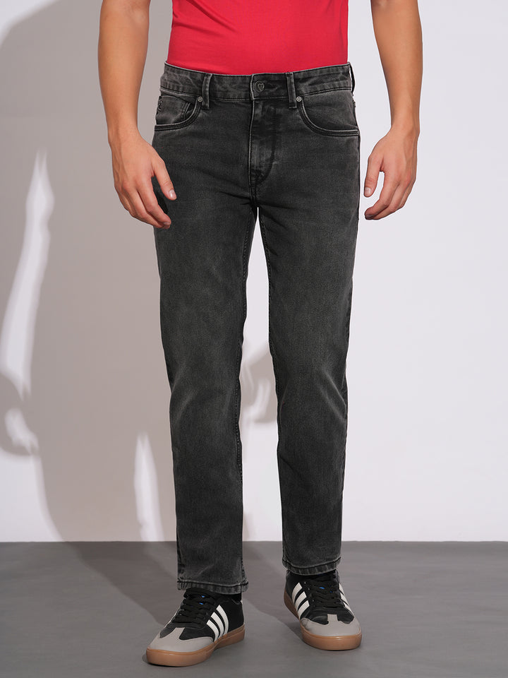 Black Straight Fit Men's Mid Rise Jeans  
