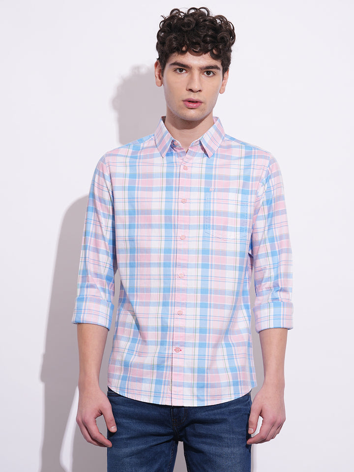 Pink Regular Fit Regular Collar Men's Shirt by Being Human Clothing