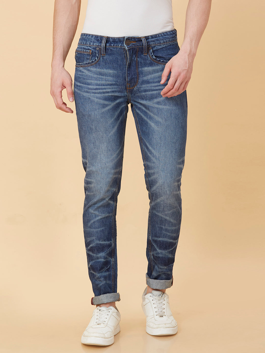 Blue Slim Straight Fit Denims For Men By Being Human Clothing