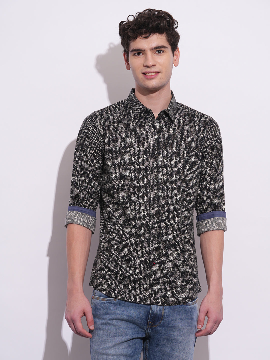 Black Regular Fit Regular Collar Men's Shirt by Being Human Clothing