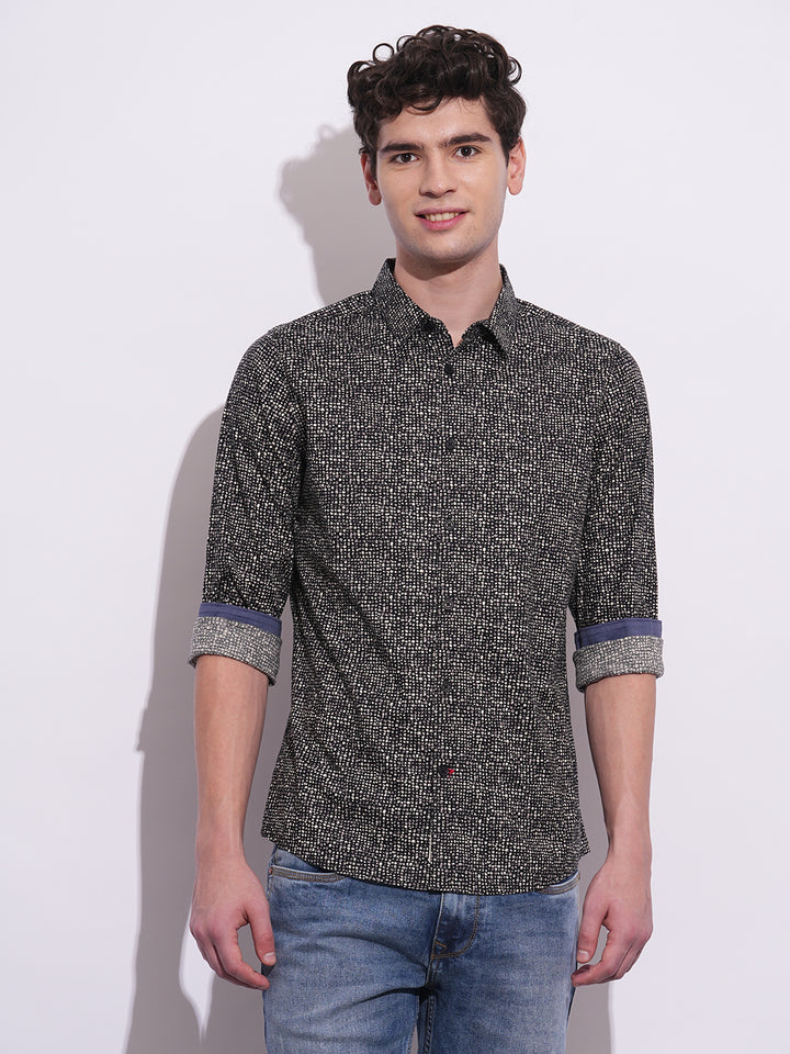 Black Regular Fit Regular Collar Men's Shirt by Being Human Clothing