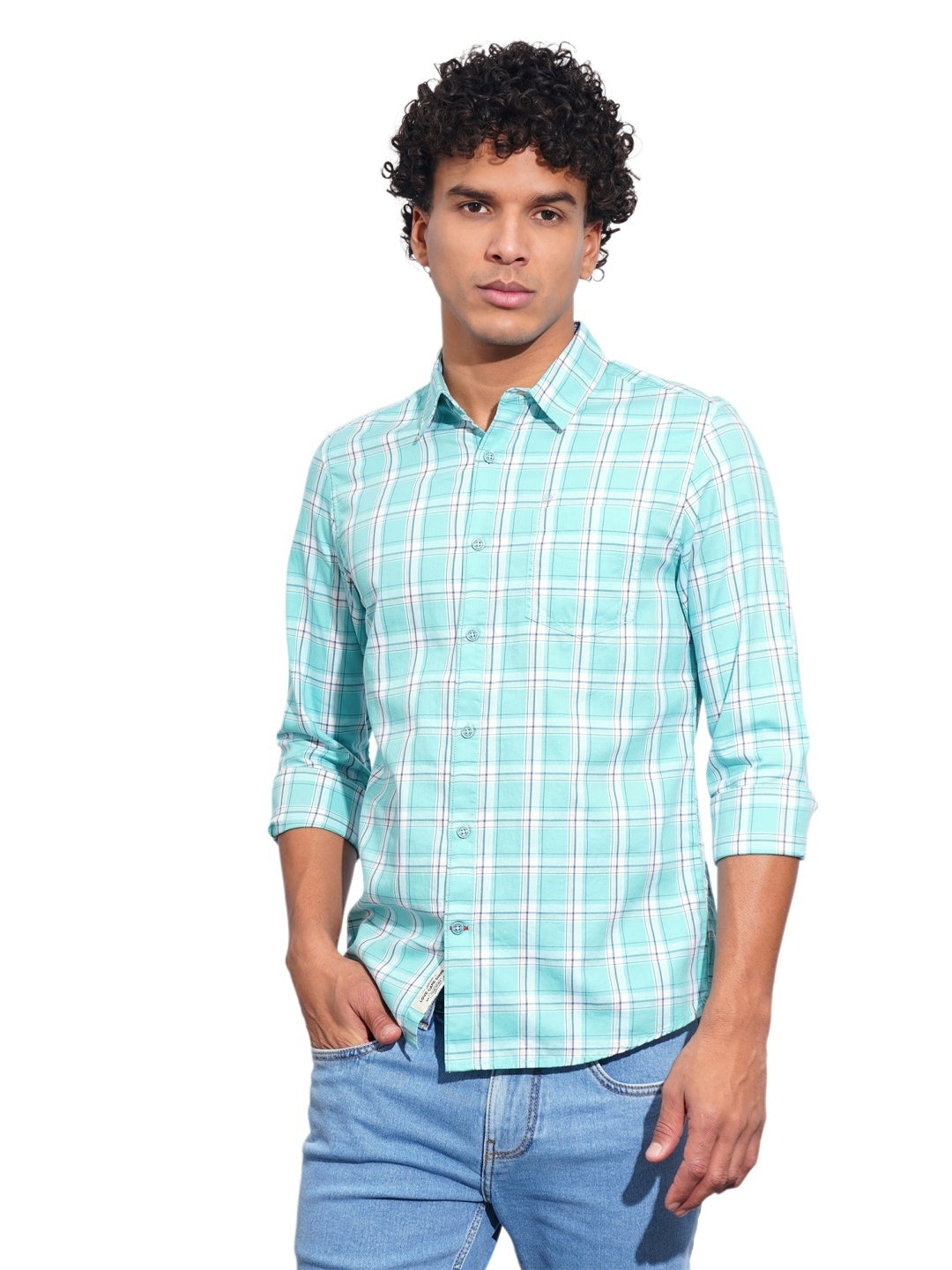 Sea Green Regular Fit Regular Collar Men's Shirt by Being Human Clothing