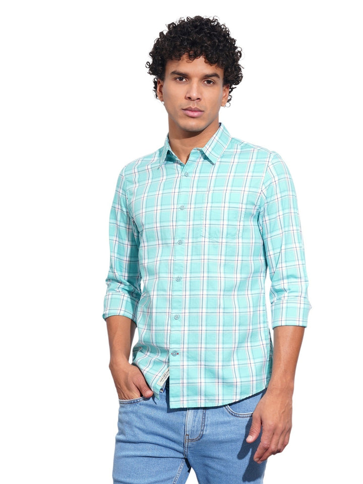Sea Green Regular Fit Regular Collar Men's Shirt by Being Human Clothing