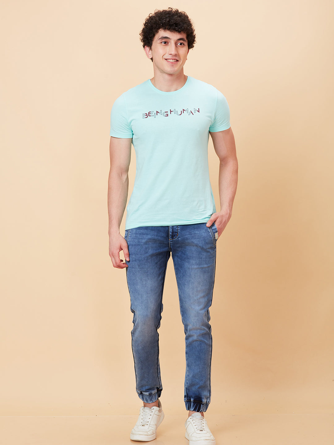 Light Blue Jogger Fit Denims For Men By Being Human Clothing