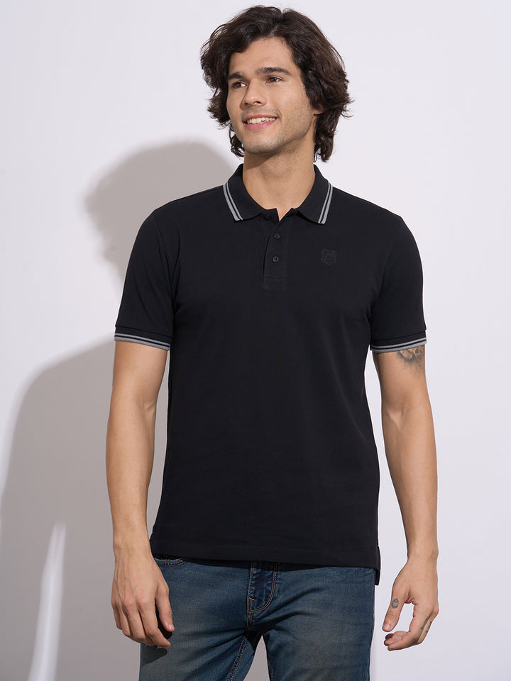 Black Regular Fit Men's Polo T-Shirt