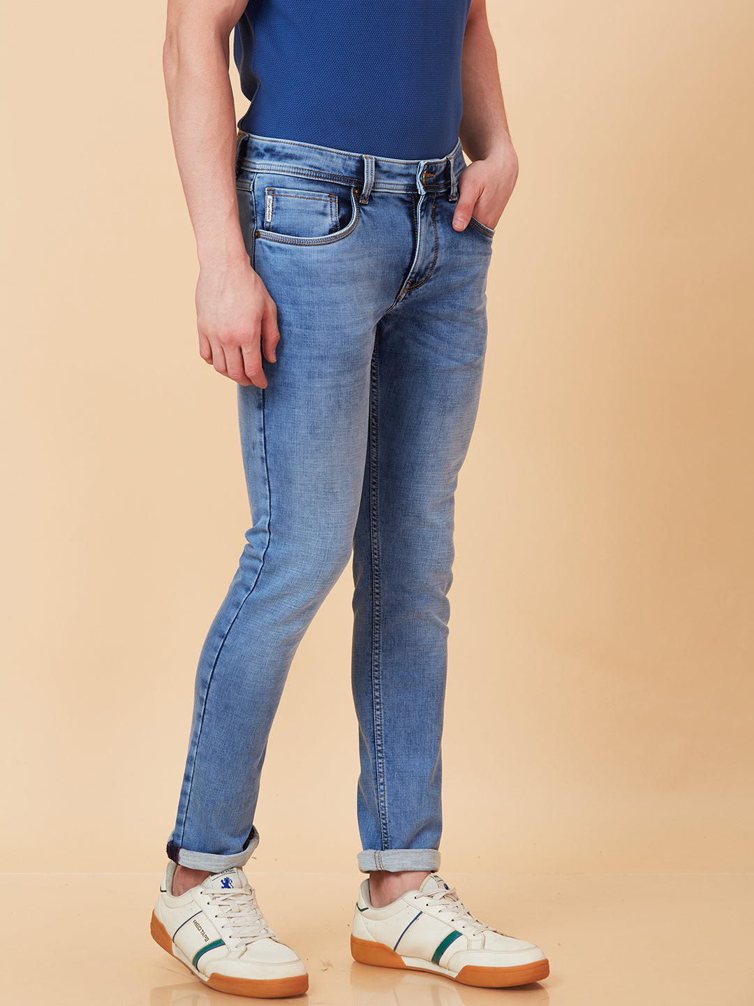 Light Blue Skinny Fit Denims For Men By Being Human Clothing