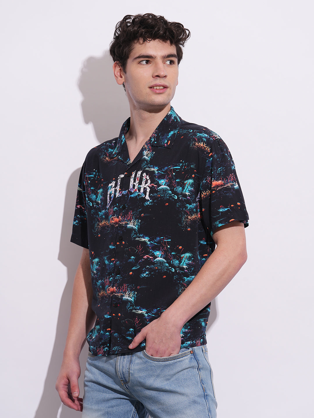 Black Easy Fit Regular Collar Men's Shirt by Being Human Clothing