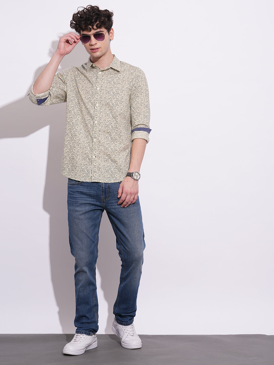 Off White Regular Fit Regular Collar Men's Shirt by Being Human Clothing