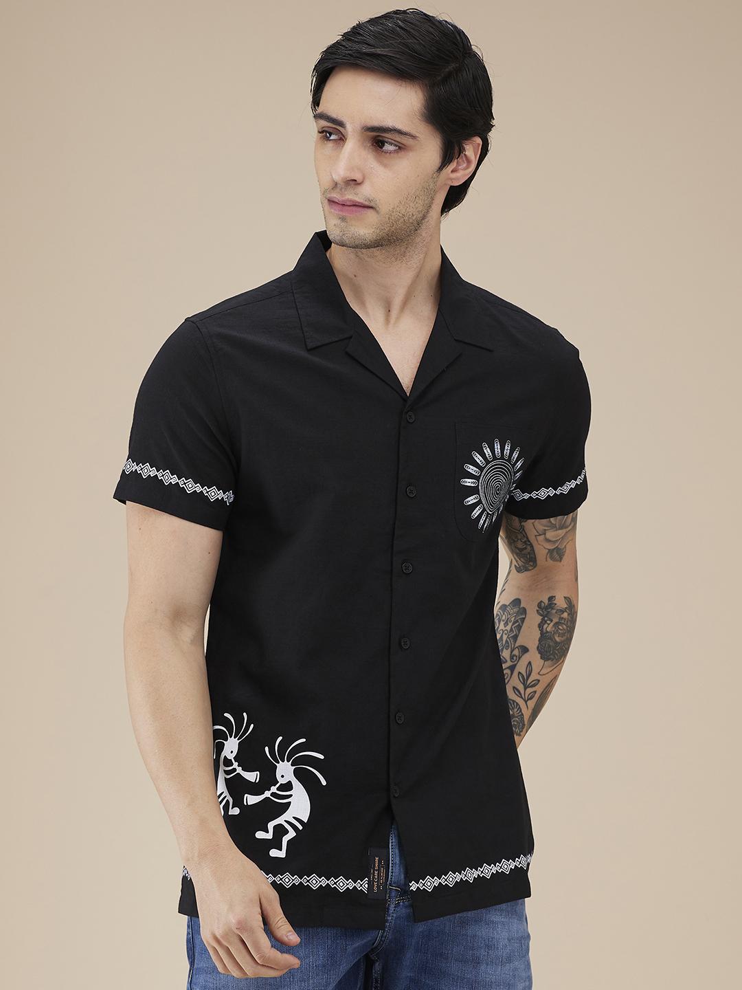 Black Regular Fit Regular Collar Men's Shirt by Being Human Clothing