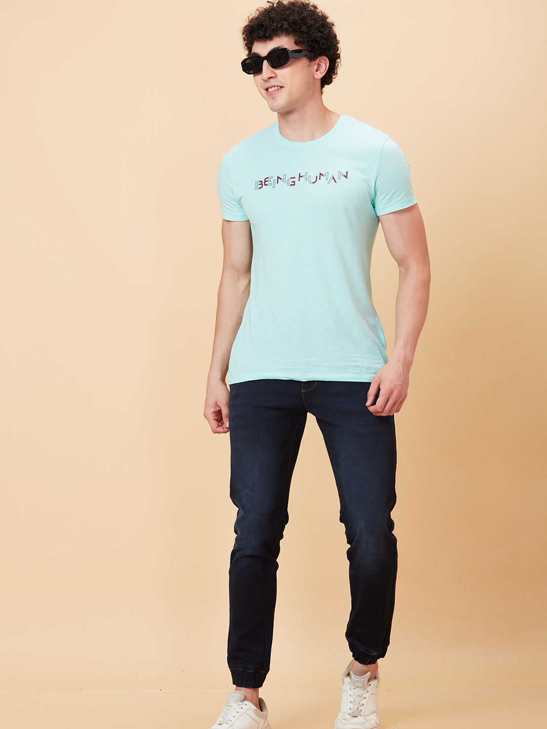 Dark Blue Jogger Fit Denims For Men By Being Human Clothing