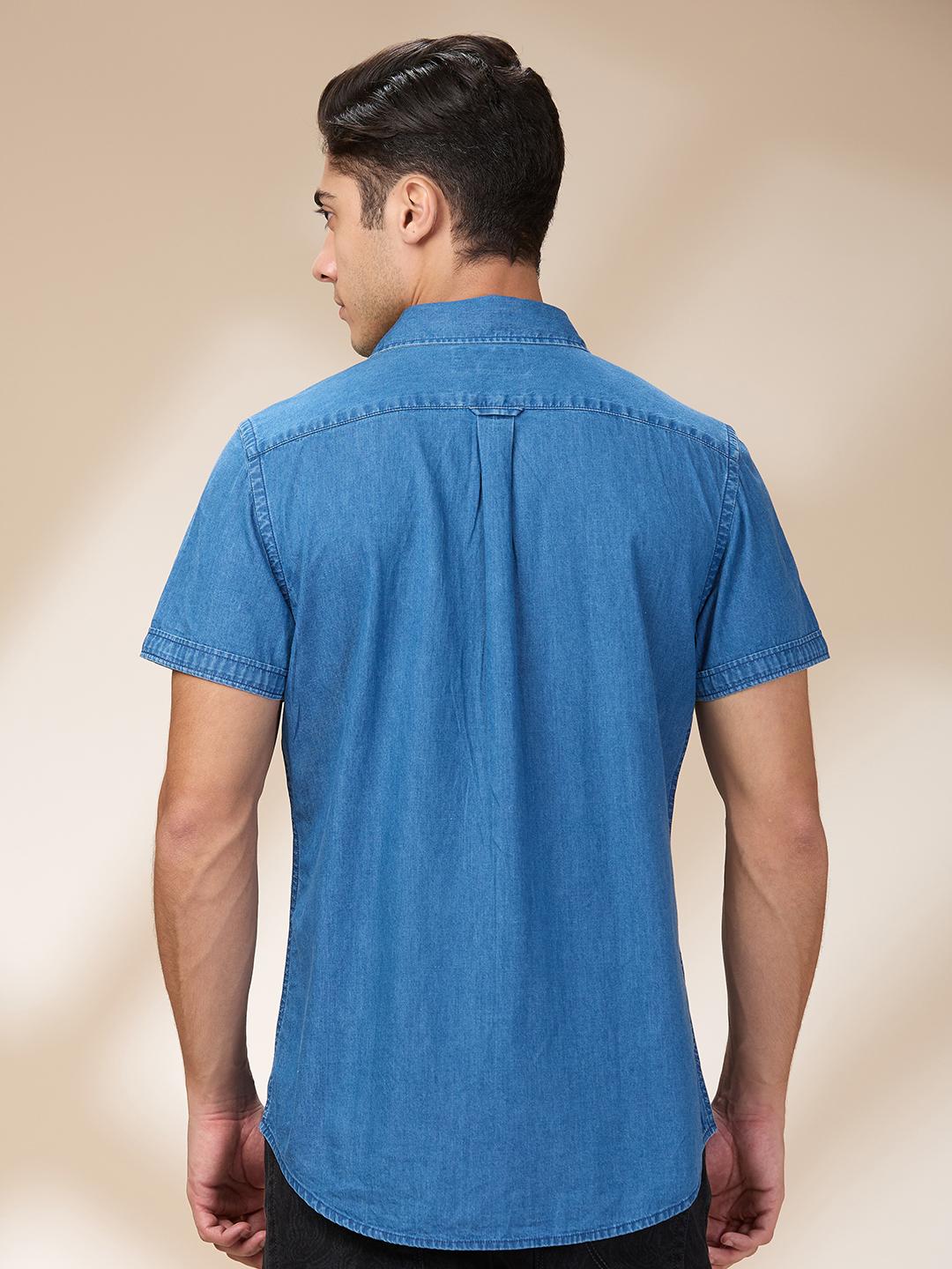 Blue Regular Fit Regular Collar Men's Shirt by Being Human Clothing