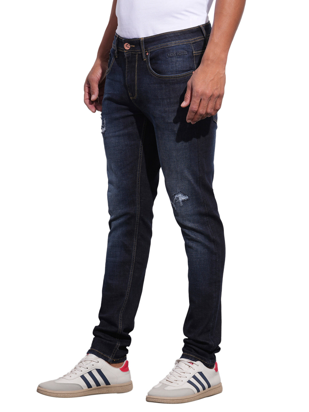 Dark Blue Skinny Fit Denims For Men By Being Human Clothing