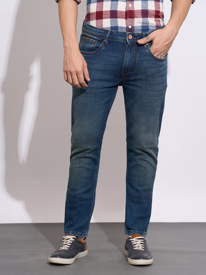 Blue Neon-Slim Fit Denims for Men
