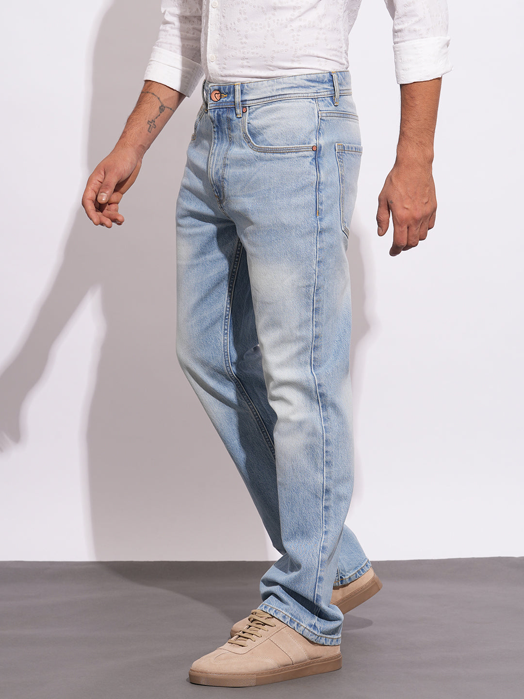 Light Blue Boot Cut Fit Denims For Men By Being Human Clothing